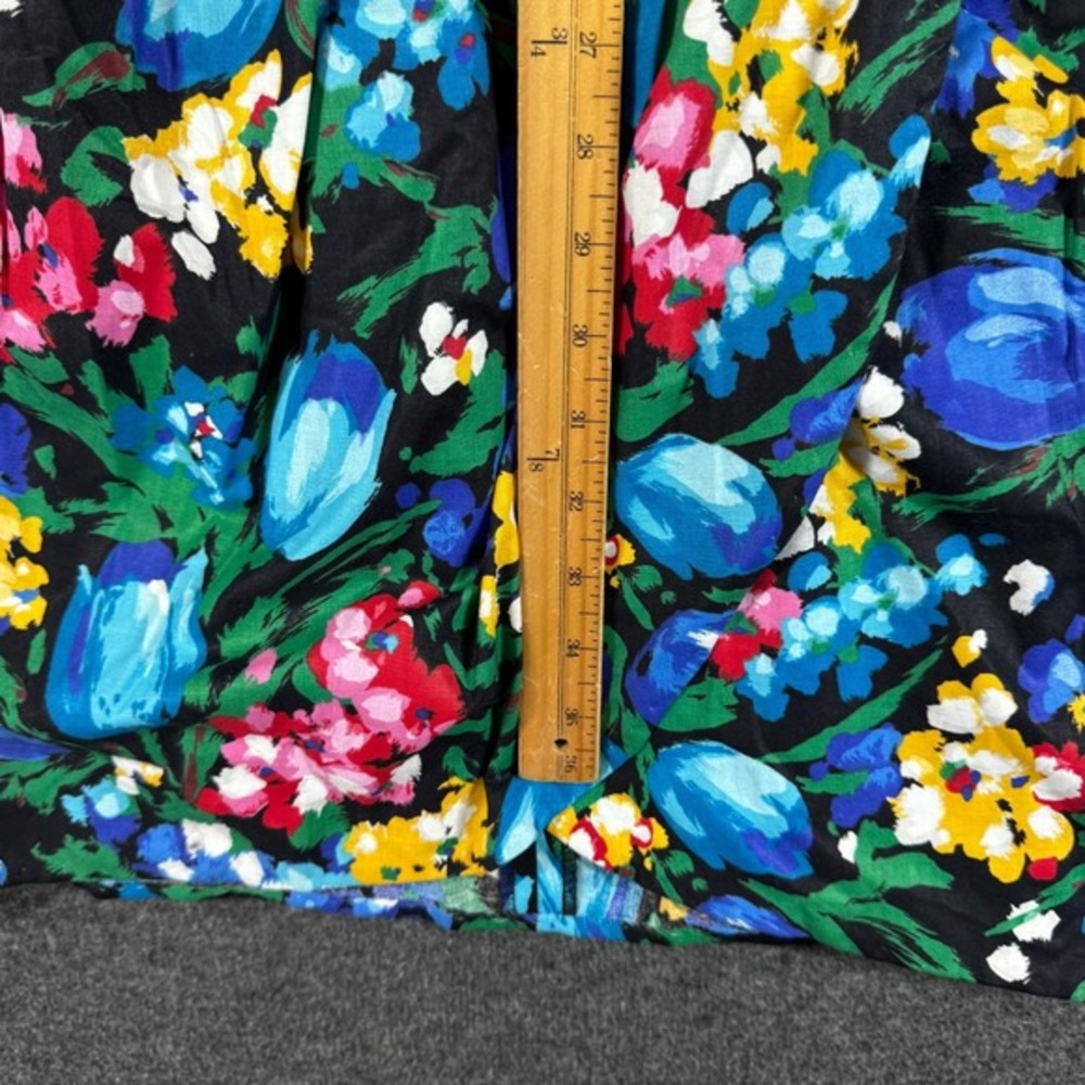 Vintage 80s Colorful Floral Cocktail Dress Size 6 Rhinestone Bow Puff Sleeve - Picture 10 of 13